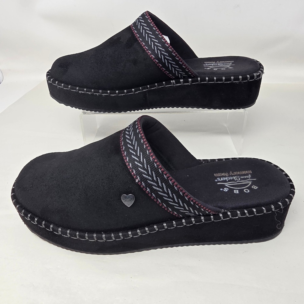 Skechers BOBS Ice Angel Womens 8.5 Black Memory Foam Platform Slipper 114560 - Picture 7 of 16